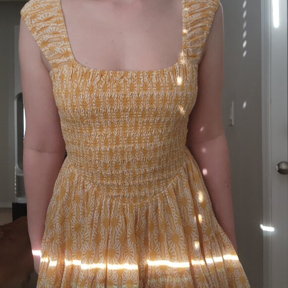 FREE PEOPLE | Sweet Annie Sunshine Combo Fit & Flare Smocked Mini Dress Size XS - Picture 13 of 14